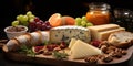 Delicious Gourmet Cheese Board with Assorted French Cheeses, Fruits, and Bread AI Generated