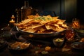 Delicious gourmet cheese nachos captivating food photography with exquisite detail