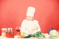 Delicious and gourmet. Cooking food as hobby. Cook looking for cooking recipe in cookbook. Woman reading cook book in Royalty Free Stock Photo