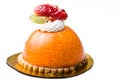 Delicious gourmet dessert orange mousse cream cake