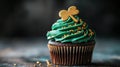 A Delicious Green Cupcake With A Gold Shamrock Royalty Free Stock Photo