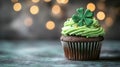 A Delicious Green Cupcake With Shamrock Decor Royalty Free Stock Photo