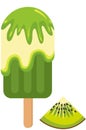 Delicious green ice cream on a stick with kiwi