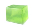Delicious green jelly cube on white
