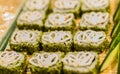 Delicious green roll sushi display on the tray background Royalty Free Stock Photo