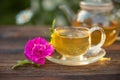 Delicious green tea in  beautiful glass bowl on table Royalty Free Stock Photo