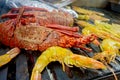 Delicious grill prawn and shrimps cooking seafood Royalty Free Stock Photo