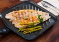 Delicious grilled bass with asparagus