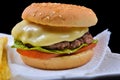 Delicious grilled burger.fresh tasty burger on black background