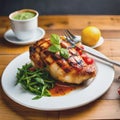 Delicious Grilled Chicken Dish with Fries and Salad Royalty Free Stock Photo