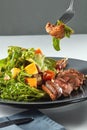 Delicious, grilled meat duck with roasted pumpkin