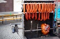 Delicious grilled meat with sausages over the coals on a barbecue Royalty Free Stock Photo