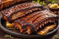 Delicious grilled ribs with barbecue sauce.AI Generated