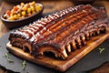 Delicious grilled ribs with barbecue sauce.AI Generated