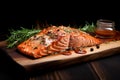 Delicious Grilled salmon food nature. Generate Ai Royalty Free Stock Photo