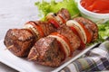 Delicious grilled shish kebab with vegetables and sauce