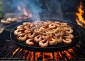 Delicious grilled shrimp meal on grill with a flame