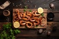 Delicious grilled squids food board. Generate Ai