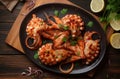 Delicious grilled squids sea food. Generate Ai