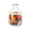 Delicious gummy candies in glass jar on white background Royalty Free Stock Photo