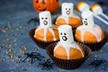 Delicious Halloween treat for dessert, pumpkin chocolate muffins