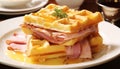 Delicious ham and cheese filled waffles savory breakfast delight ready to be enjoyed