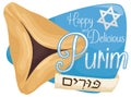 Delicious Hamantash Cookie with Sign and Scroll for Purim Celebration, Vector Illustration