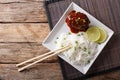 Delicious hambagu steak with gravy and rice vermicelli close-up Royalty Free Stock Photo