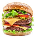 Delicious hamburger with beef cutlet, vegetables and onions isolated on a white background. Fast food concept