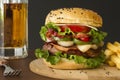 delicious hamburger with beer mug. High quality photo Royalty Free Stock Photo