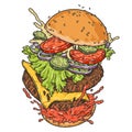 Delicious hamburger colorful vintage logotype