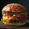 Juicy Hamburger With Cheese, Lettuce, Tomato, and Onion Royalty Free Stock Photo