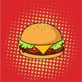 Delicious Hamburger, Junk Food, Pop Art Vector Design, Illustration Royalty Free Stock Photo