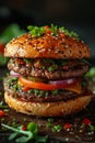 Delicious Hamburger With Meat, Tomatoes, Onions, and Lettuce Royalty Free Stock Photo
