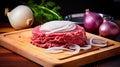 Delicious Hamburger Recipe With Sliced Onions Royalty Free Stock Photo