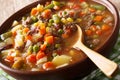 Delicious hamburger soup with ground beef and mix of vegetables Royalty Free Stock Photo