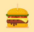 Delicious hamburger. Vector flat