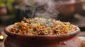 delicious handi chicken biryani releasing steam