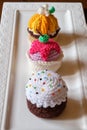 Delicious handmade crochet cakes and cupcakes. III Royalty Free Stock Photo