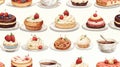 Delicious Handpainted Watercolor Desserts and Pastries Seamless Pattern AI Generated