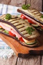 Delicious and healthy aubergine sandwich, vertical Royalty Free Stock Photo