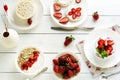 Delicious and healthy breakfast cottage cheese with yogurt and fresh strawberries Royalty Free Stock Photo