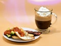 A delicious healthy breakfast with a cup of Capuchino. Royalty Free Stock Photo