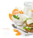 Delicious healthy breakfast of fresh dairy products Royalty Free Stock Photo