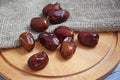 Delicious and healthy dates on burlap.