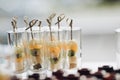 Delicious healthy fruit appetizers on celebration Concept of catering, desserts, arrangement and decoration.