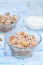 Delicious and healthy granola or muesli with nuts and raisins