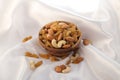 Delicious and healthy mixed dried fruit, nuts and seeds Royalty Free Stock Photo