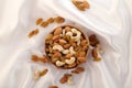 Delicious and healthy mixed dried fruit, nuts and seeds Royalty Free Stock Photo