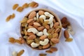 Delicious and healthy mixed dried fruit, nuts and seeds Royalty Free Stock Photo